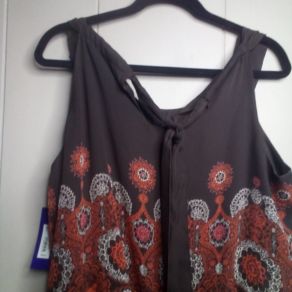 Apt. 9 Blouse L Sleeveless Beaded Ruffle Brown Orange - Picture 2 of 14